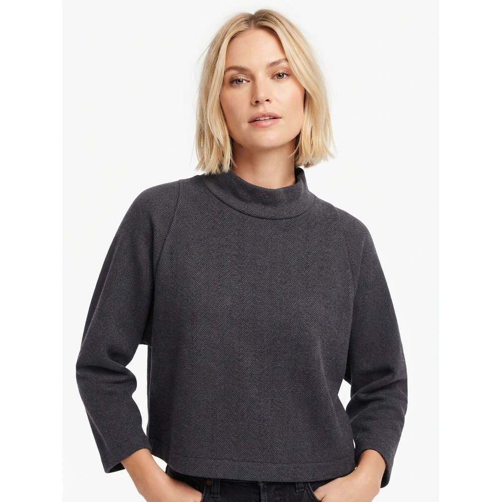 Madewell Herringbone Mockneck Sweater Wool Blend Pullover Charcoal Gray Med
